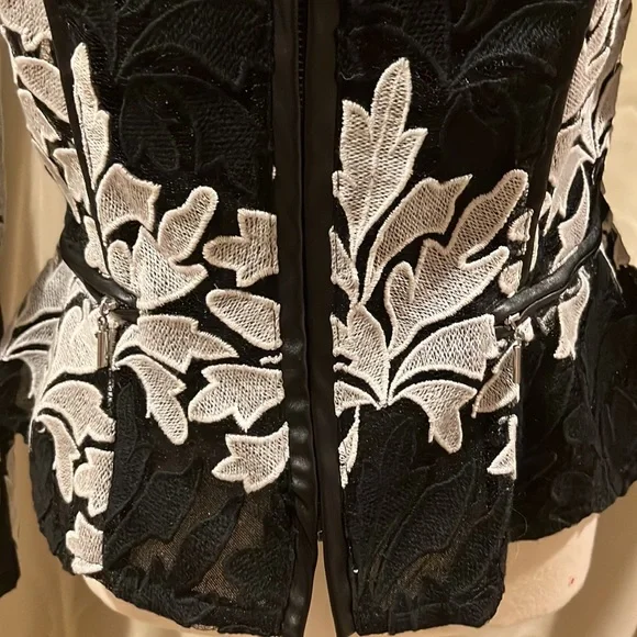 INC international concepts Embroidered Lace, Pleather Trim Zip-Front Jacket NWT - Picture 4 of 4